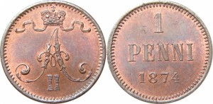 1 пенни 1874 года - Медь