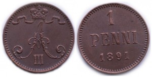 1 пенни 1891 года - Медь