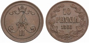 10 пенни 1866 года - Медь