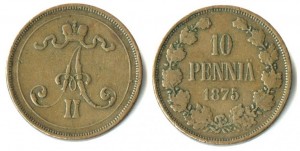 10 пенни 1875 года - Медь