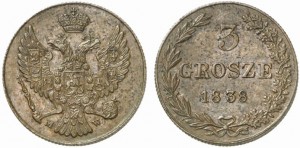 3 гроша 1838 года - НОВОДЕЛ. Хвост орла веером. Медь