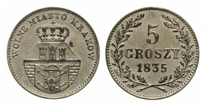 5 грошей 1835 года - WOLNE MIASTO KRAKOW. Серебро