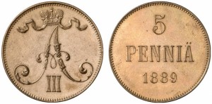 5 пенни 1889 года - Медь