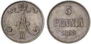 5 пенни 1892 года - Медь