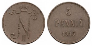 5 пенни 1915 года - Медь