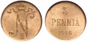 5 пенни 1916 года - Медь